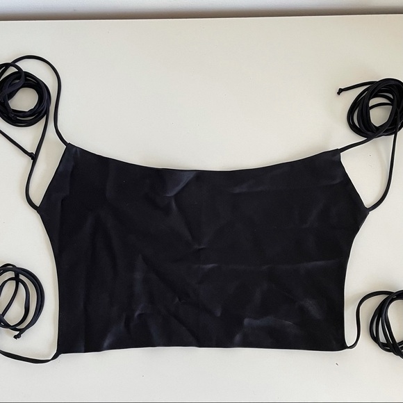 SUBSURFACE Silk Ribbon Tie Back Crop Top in Black - Picture 4 of 10
